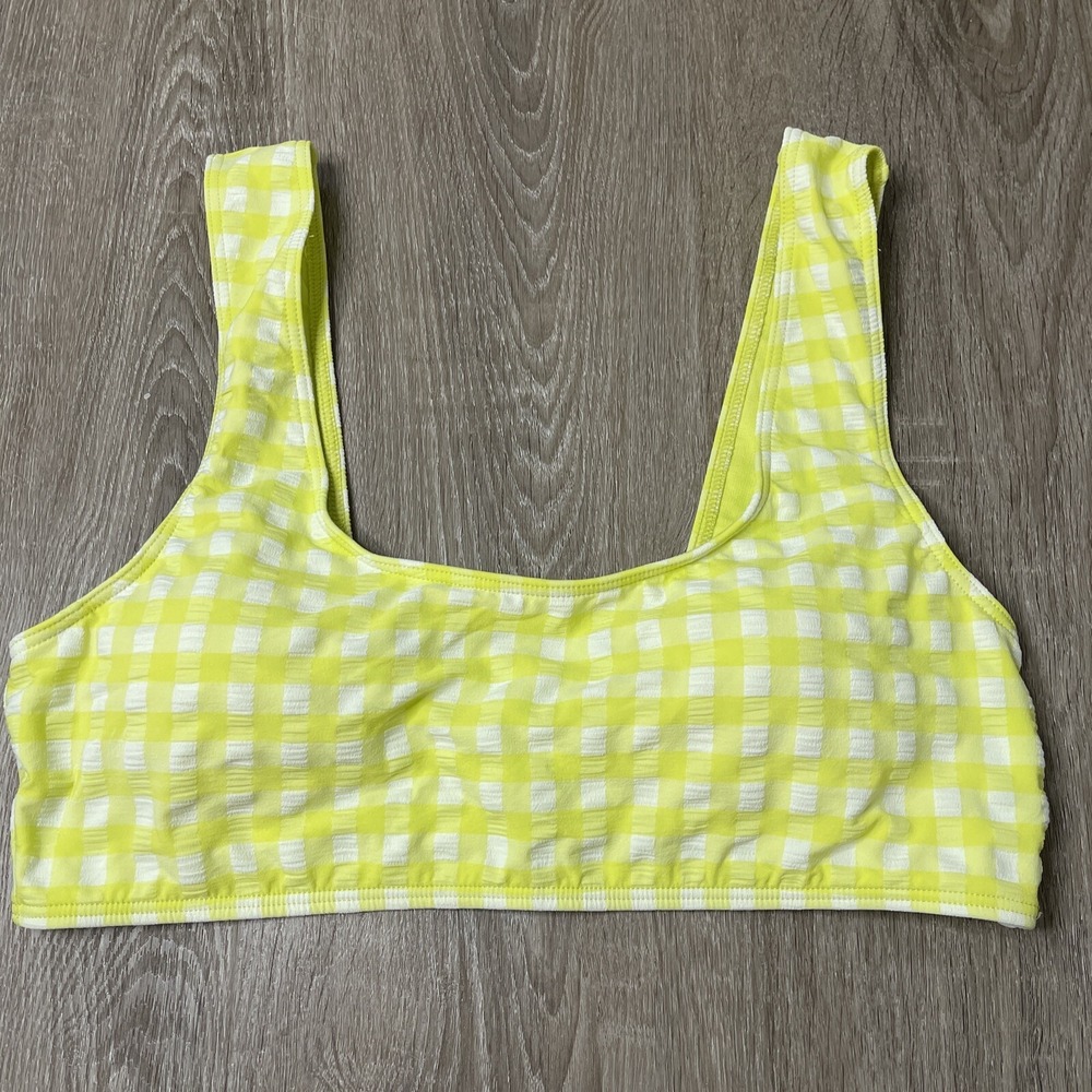 Roxy Women's Swimwear Highlighter Yellow Size‎ XL Gingham Bikini Top $55